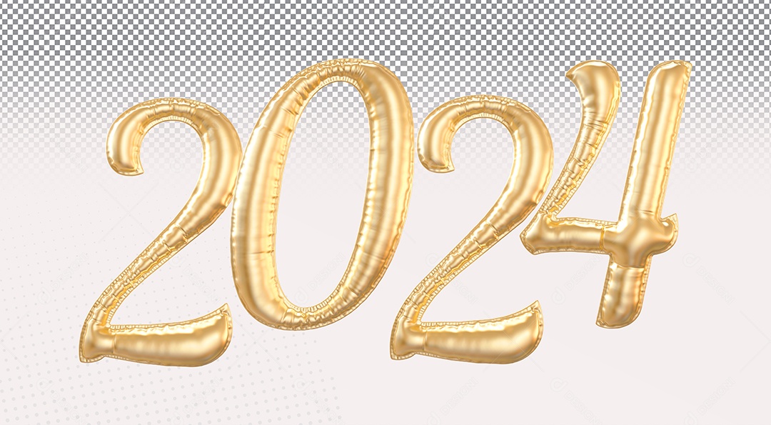 Número 2024 Dourado de Ano Novo Elemento 3D para Composição PSD