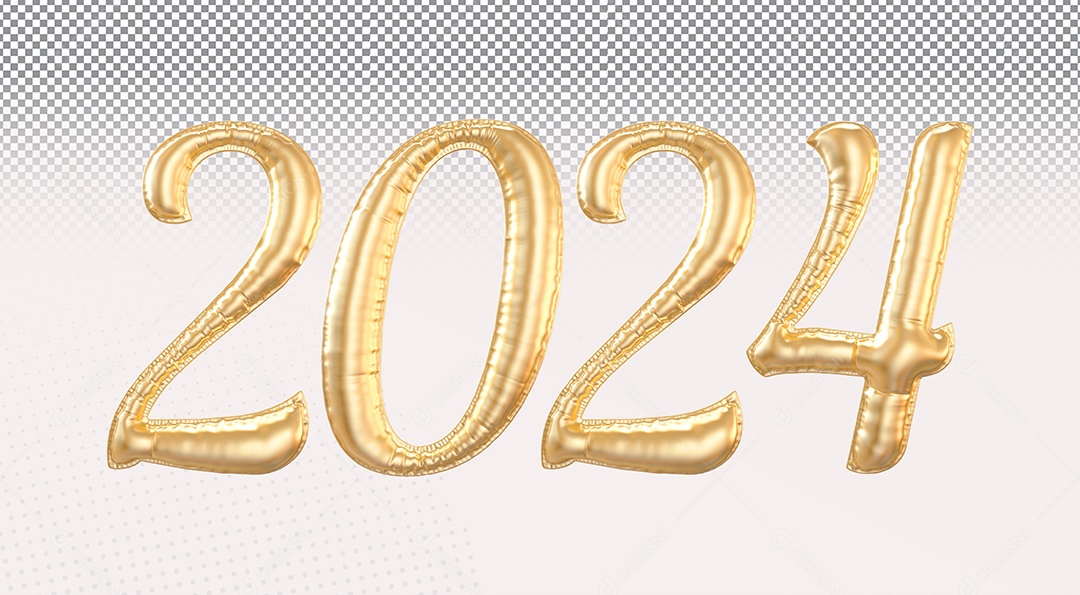 Número 2024 Dourado de Ano Novo Elemento 3D para Composição PSD