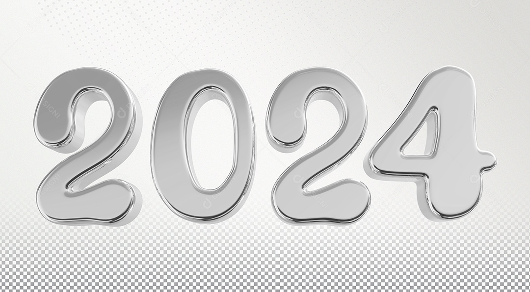 Número 2024 Prata de Ano Novo Elemento 3D para Composição PSD