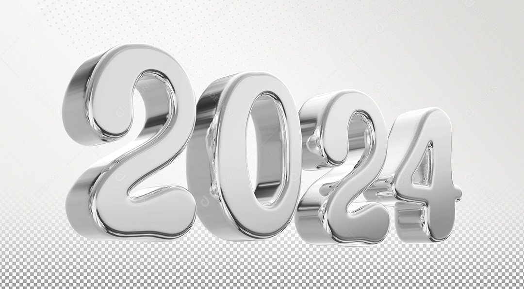 Número 2024 Prata de Ano Novo Elemento 3D para Composição PSD