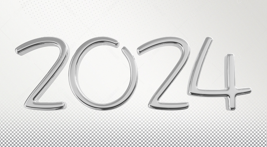 Número 2024 Prata de Ano Novo Elemento 3D para Composição PSD
