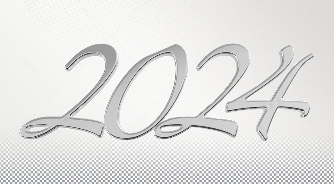 Número 2024 Prata de Ano Novo Elemento 3D para Composição PSD