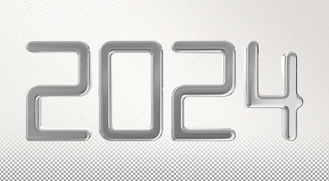 Número 2024 Prata de Ano Novo Elemento 3D para Composição PSD