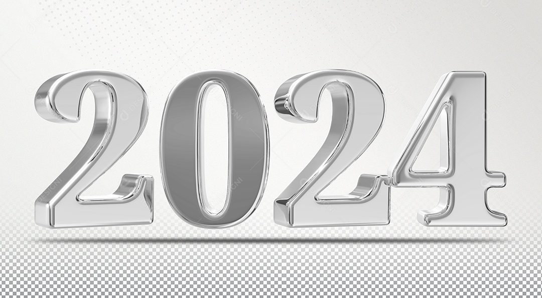 Número 2024 Prata de Ano Novo Elemento 3D para Composição PSD