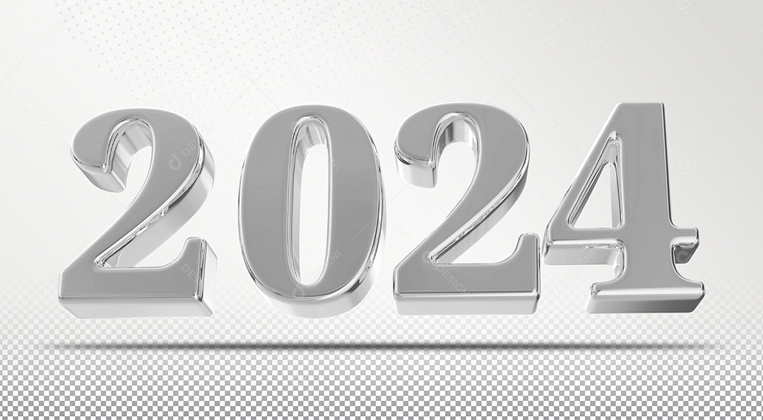 Número 2024 Prata de Ano Novo Elemento 3D para Composição PSD