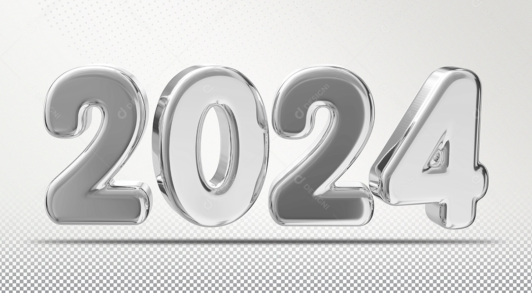 Número 2024 Prata de Ano Novo Elemento 3D para Composição PSD