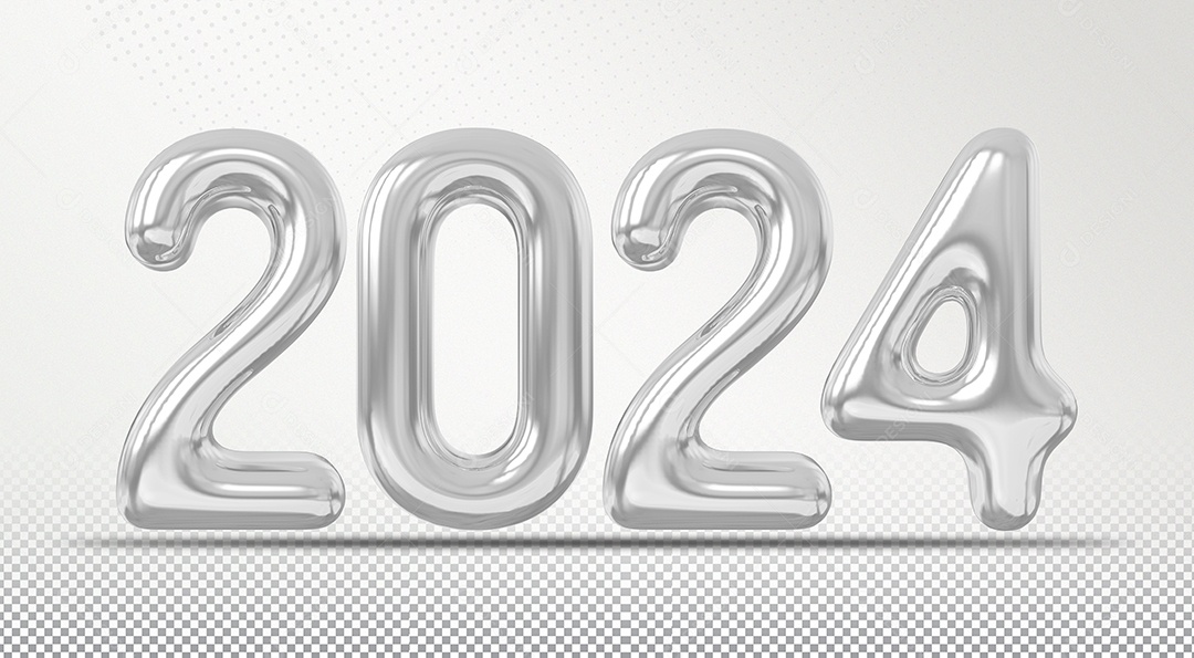 Número 2024 Prata de Ano Novo Elemento 3D para Composição PSD