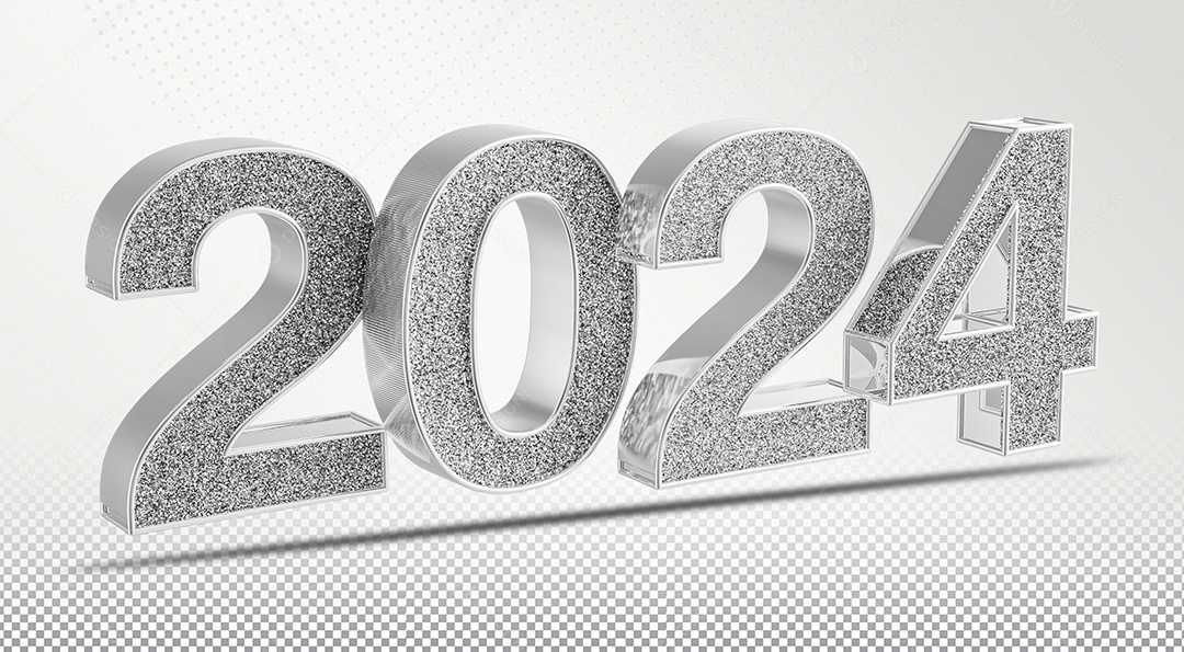 Número 2024 Prata de Ano Novo Elemento 3D para Composição PSD