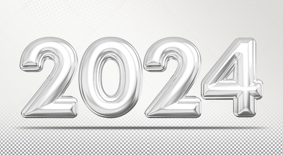 Number 2024 Silver of New Year 3D Element for PSD Composition
