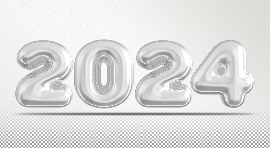 Número 2024 Prata de Ano Novo Elemento 3D para Composição PSD