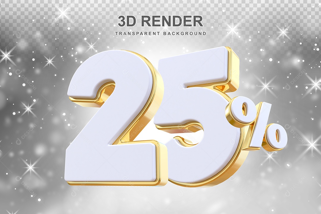 Desconto de 25% Elemento 3D Branco e Dourado para Composição PSD