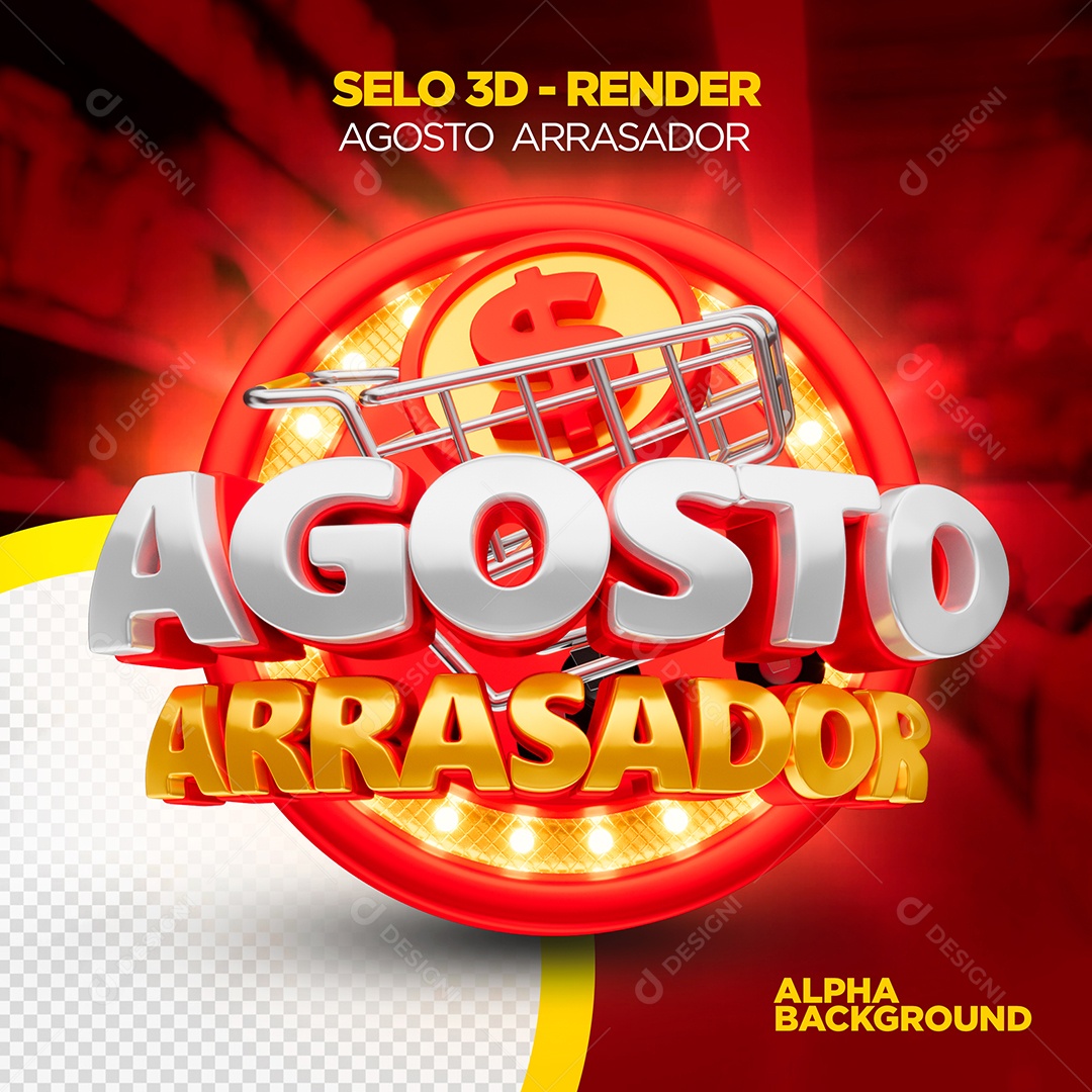 Agosto Arrasador Selo 3D para Composição PSD