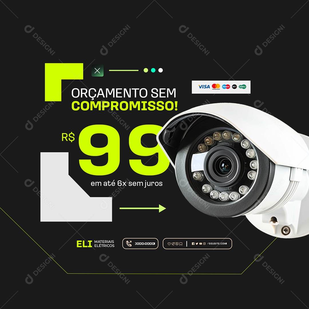 Materiais Eletricos Câmera de Segurança Social Media PSD Editável