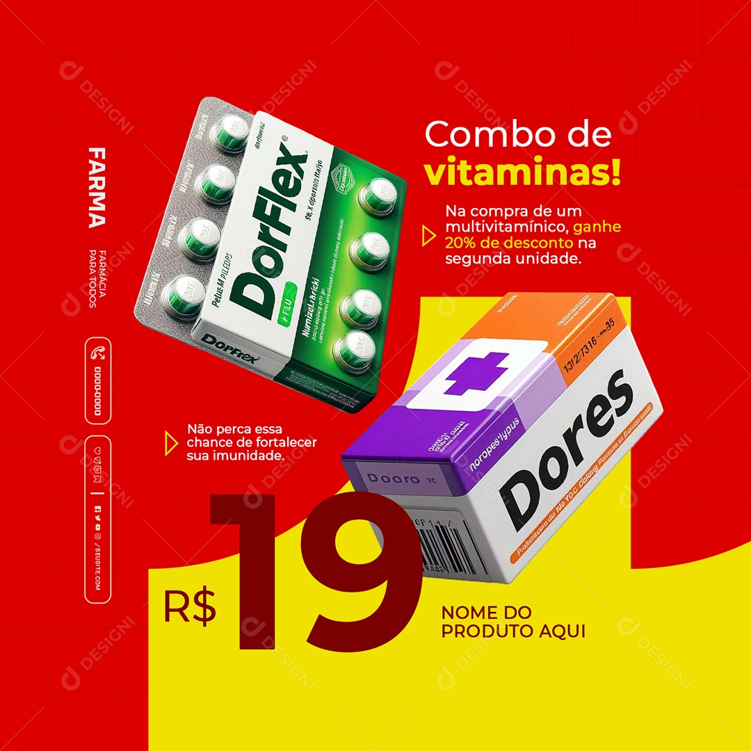Farmácia Combo de Vitaminas Social Media PSD Editável