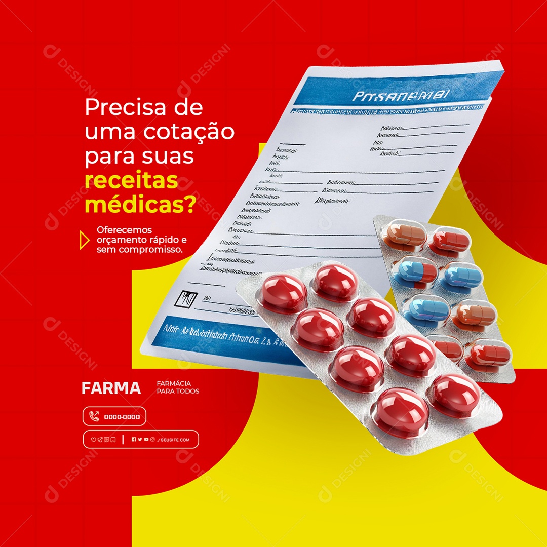 Farmácia Receitas Médicas Social Media PSD Editável