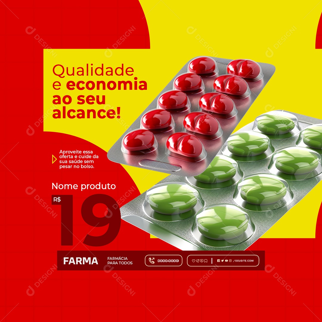 Farmácia Qualidade e Economia Social Media PSD Editável