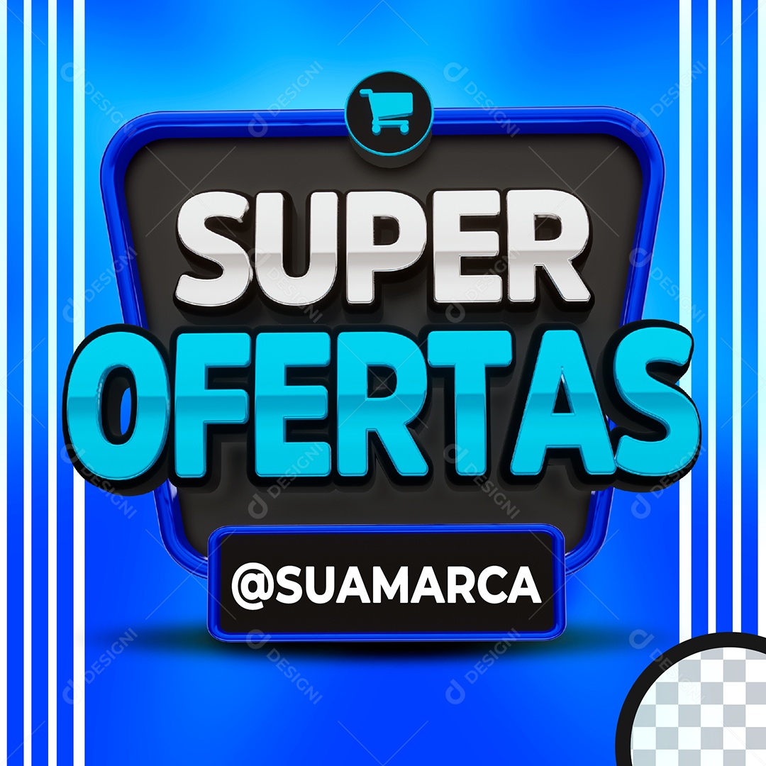Super Ofertas Selo 3D Branco e Azul para Composição PSD