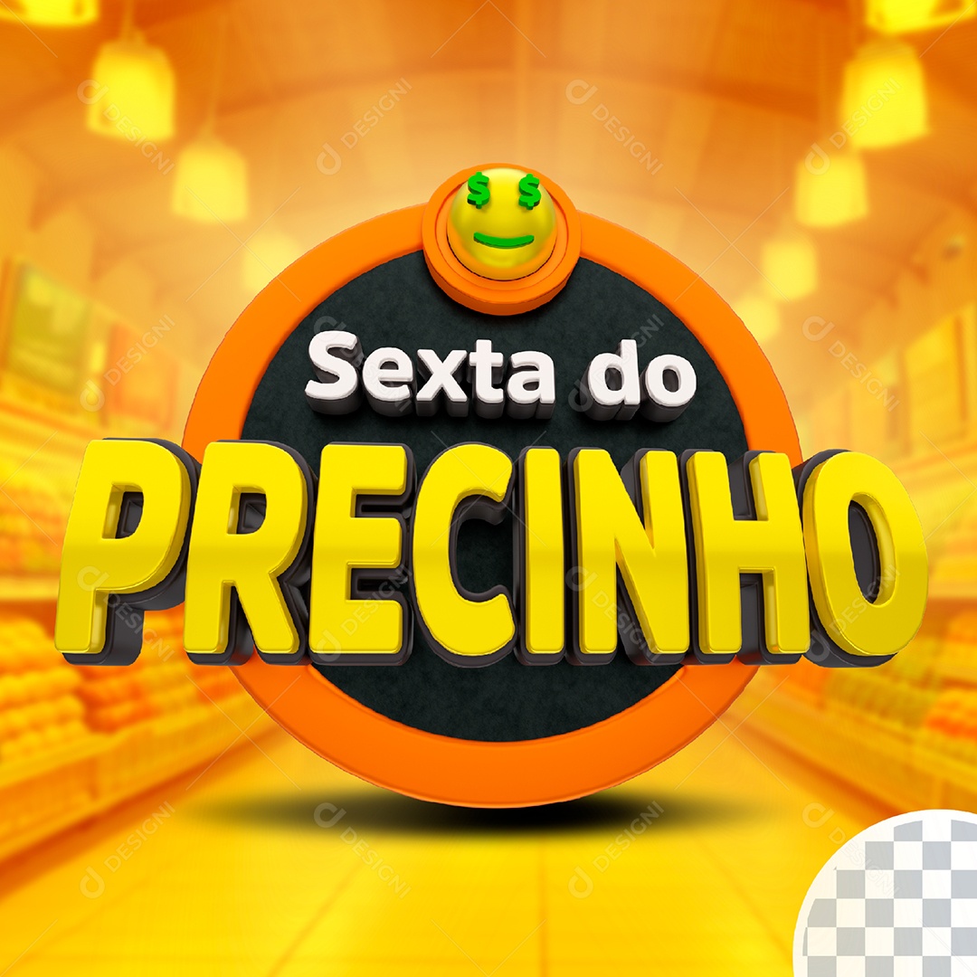 Sexta do Precinho Selo 3D Branco e Amarelo para Composição PSD