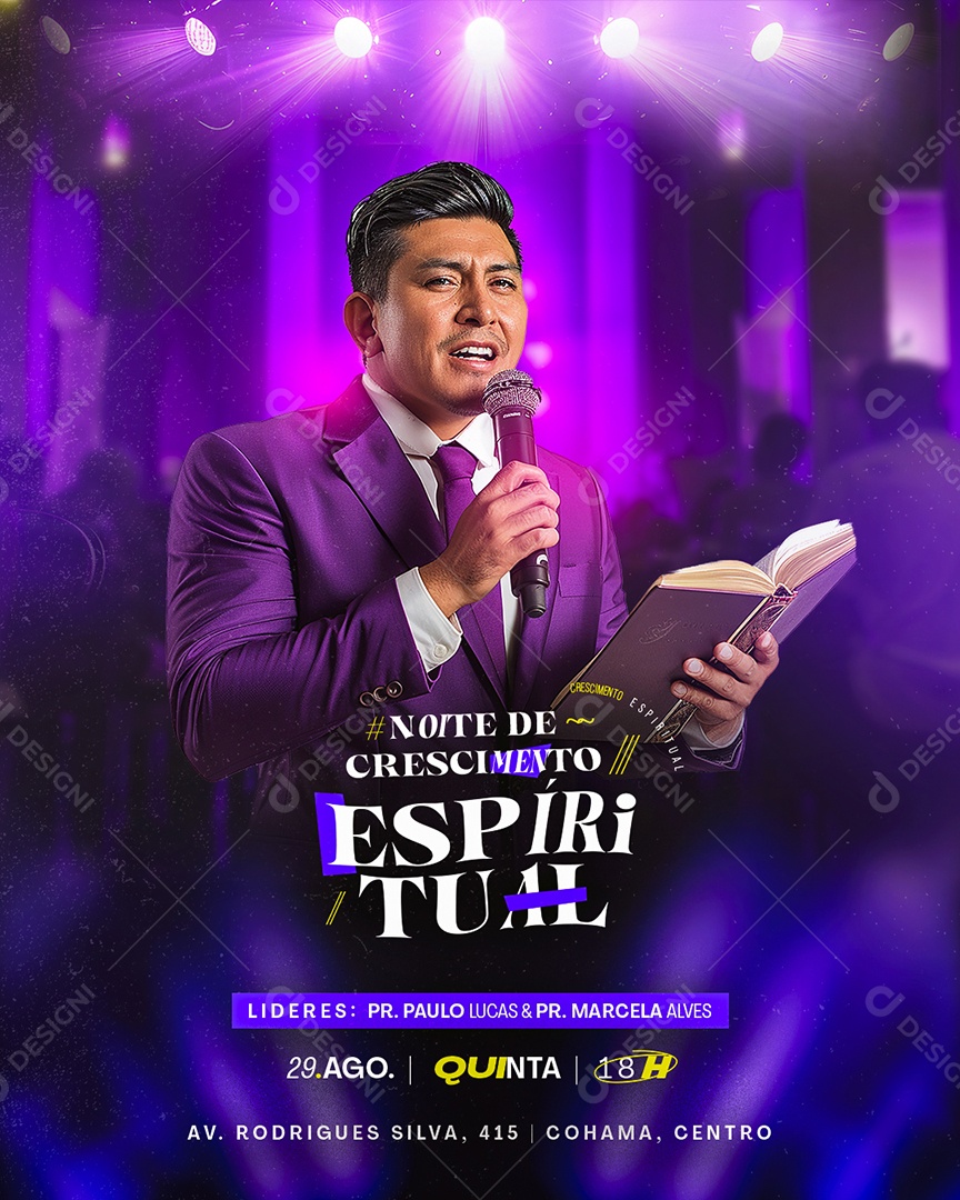 Flyer Noite de Crescimento Espíritual Social Media PSD Editável