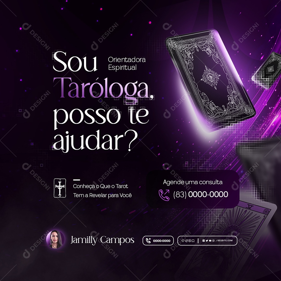 Sou Taróloga Posso te Ajudar Social Media PSD Editável