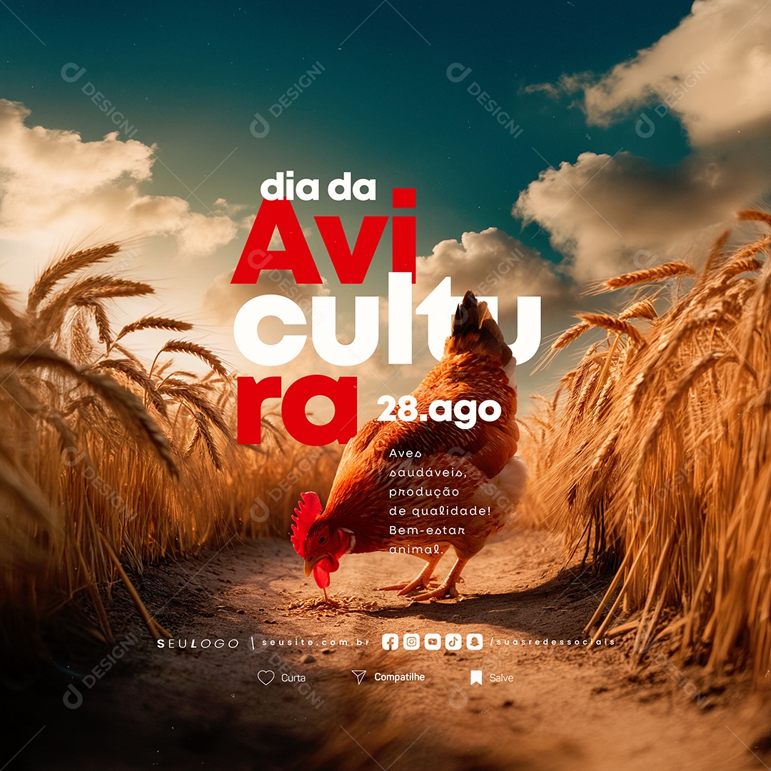 Dia da Avicultura 28 de Agosto Aves Saudáveis Social Media PSD Editável