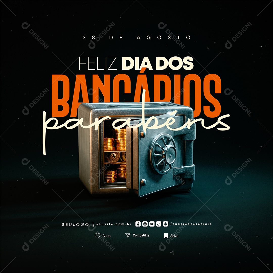 Feliz Dia dos Bancários 28 de Agosto Parabéns Social Media PSD Editável