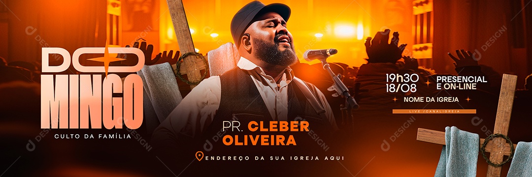 Carrossel Gospel Pr Cleber Oliveira Domingo Culto Da Família Social Media PSD Editável