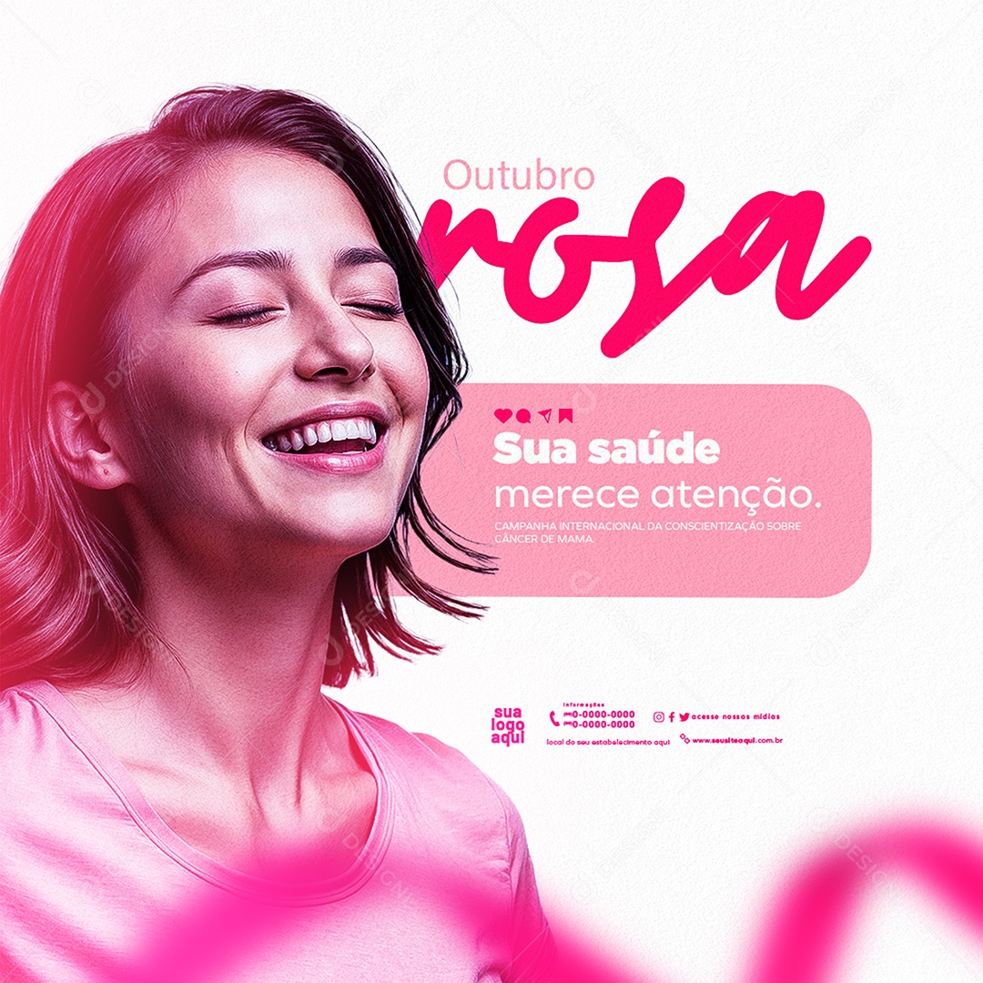 Outubro Rosa Sua Saúde Social Media PSD Editável