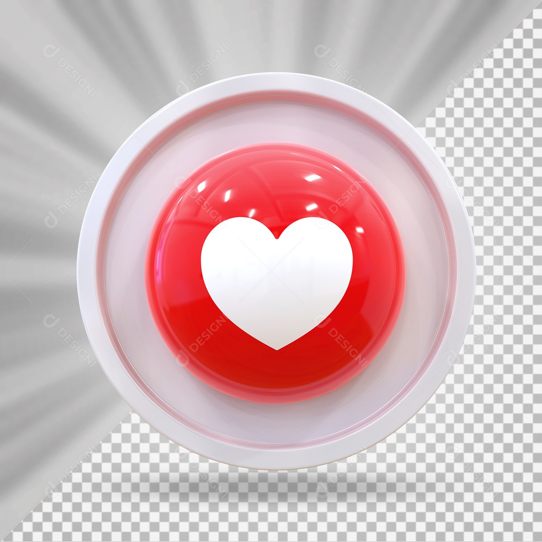 Emoji de Coração Elemento 3D Vermelho para Composição PSD