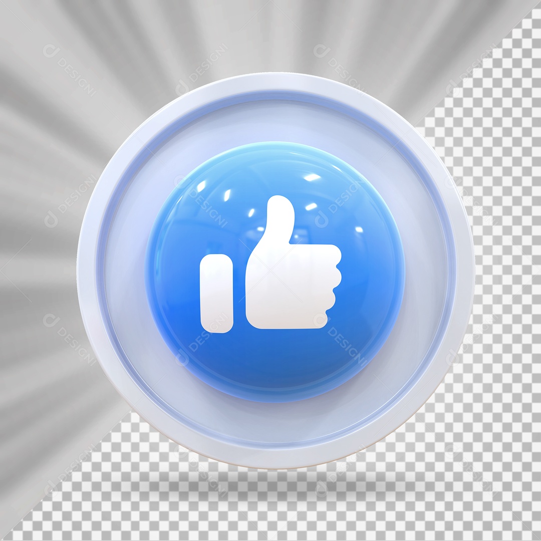 Emoji de Like Elemento 3D Branco e Azul para Composição PSD