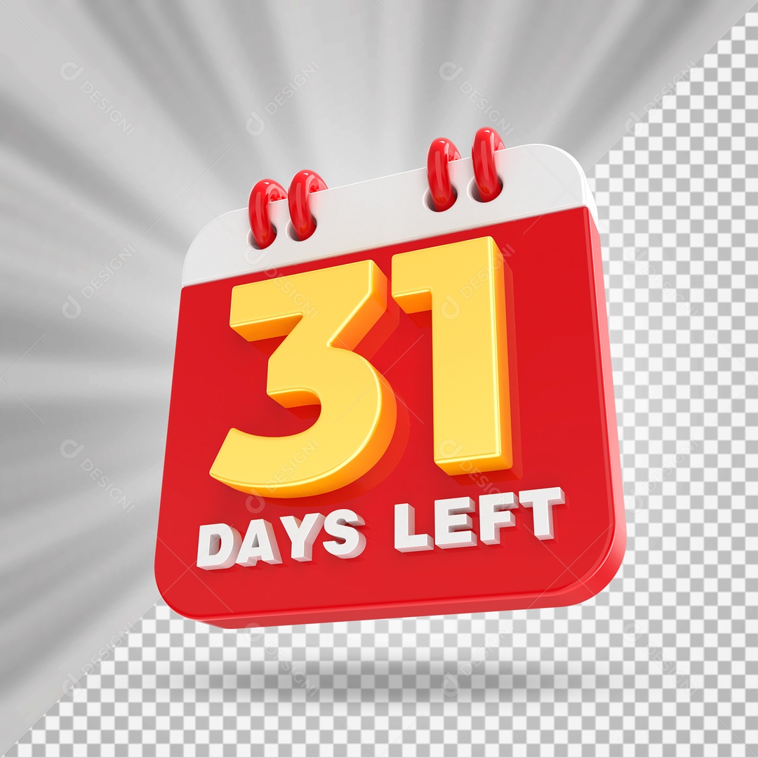 Calendário 31 Elemento 3D Vermelho para Composição PSD