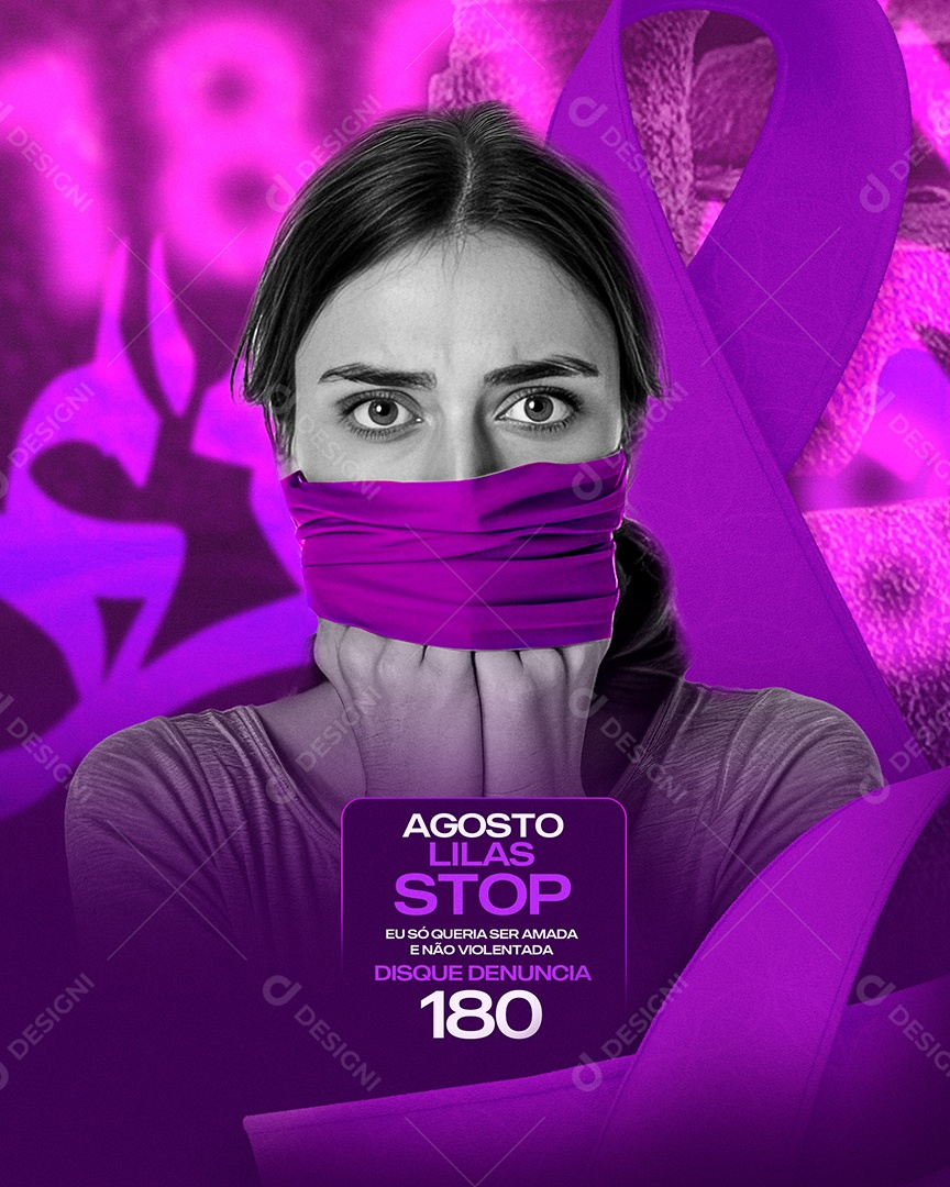 Agosto Lilas Stop Social Media PSD Editável