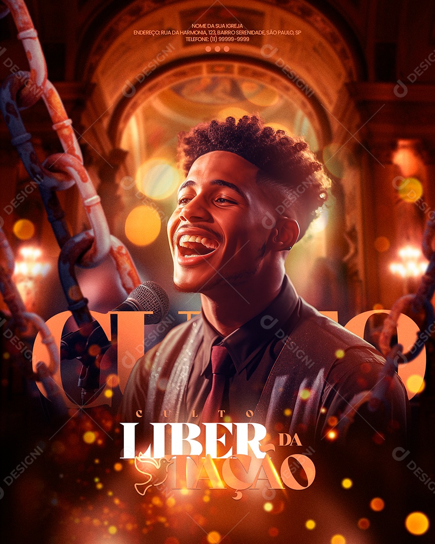 Flyer Gospel Culto da Libertação Social Media PSD Editável
