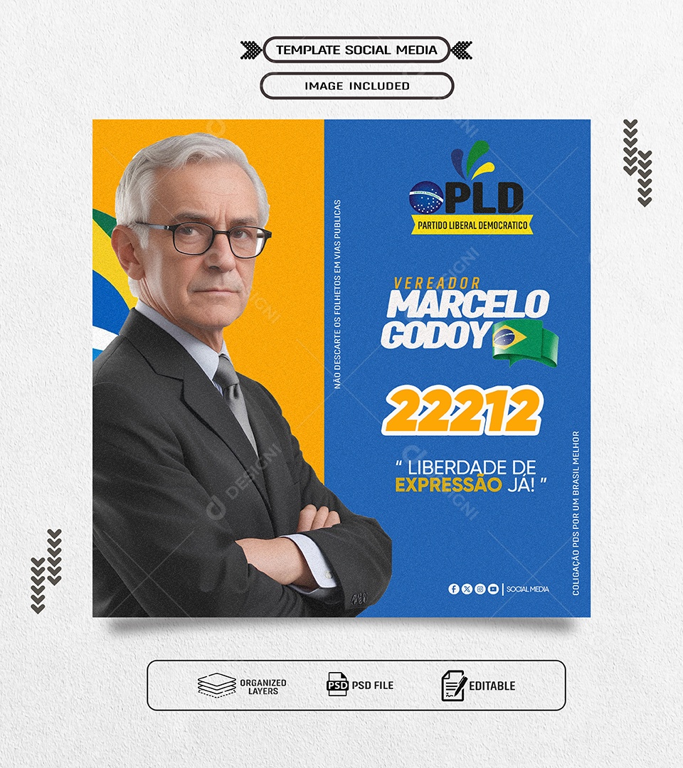 Política Vereador Marcelo Godoy Social Media PSD Editável