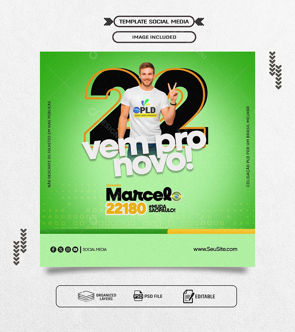Política Vem pro Novo Social Media PSD Editável
