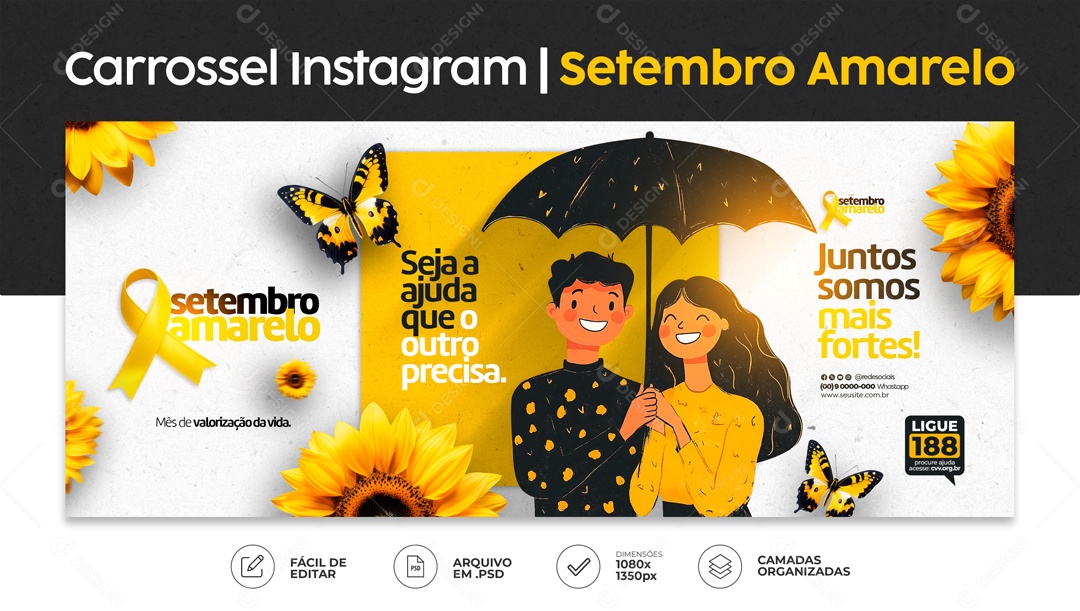 Banner Setembro Amarelo Seja a Ajuda que o Outro Precisa Social Media PSD Editavel