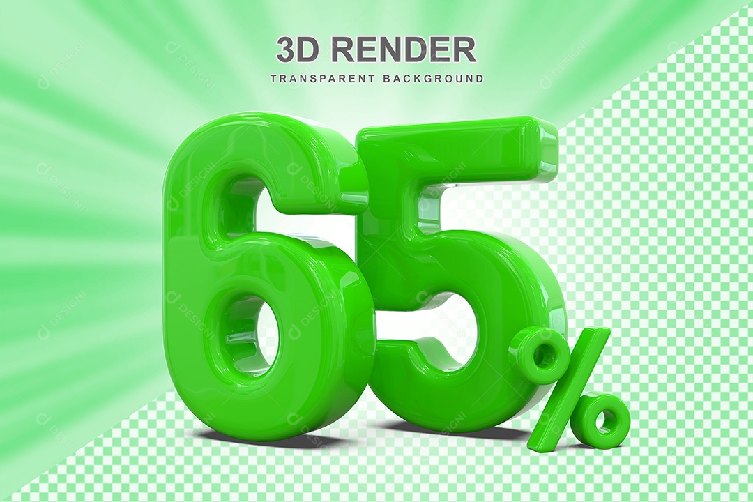Número Verde 65% Elemento 3D para Composição PSD