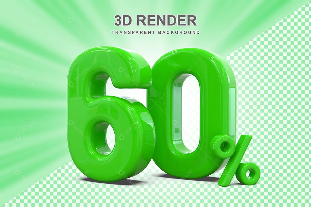 Número Verde 60% Elemento 3D para Composição PSD