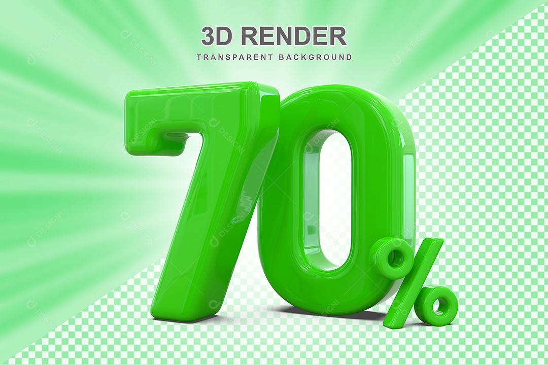 Número Verde 70% Elemento 3D para Composição PSD