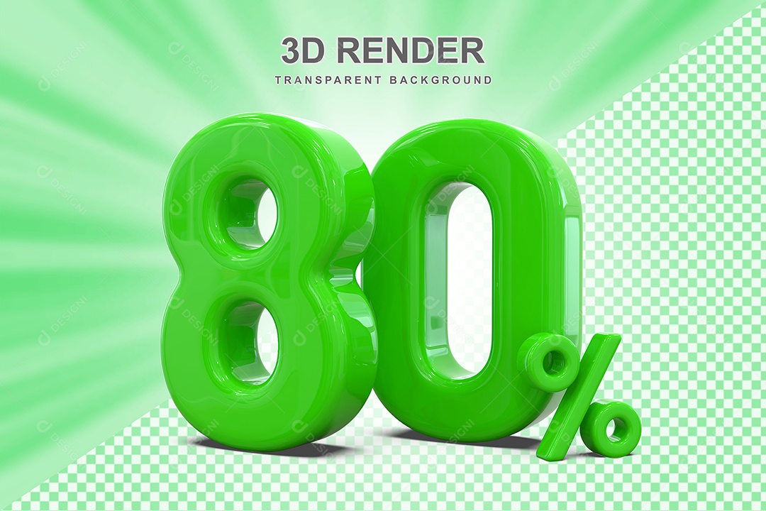 Número Verde 80% Elemento 3D para Composição PSD