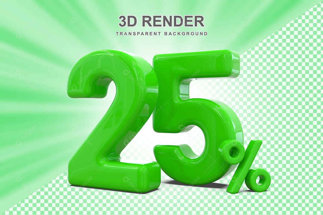 Número Verde 25% Elemento 3D para Composição PSD