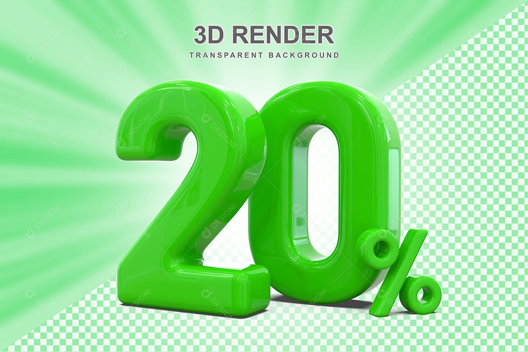 Número Verde 20% Elemento 3D para Composição PSD