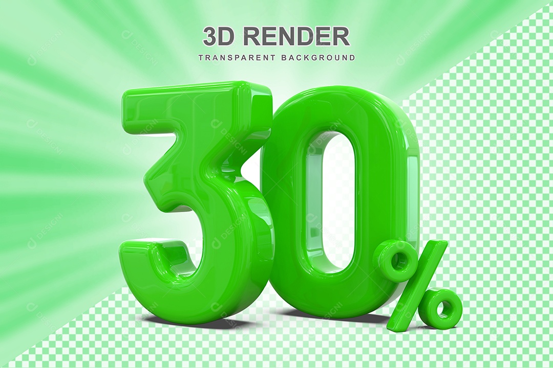 Número Verde 30% Elemento 3D para Composição PSD