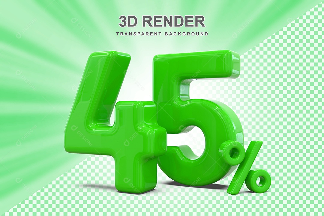 Número Verde 45% Elemento 3D para Composição PSD