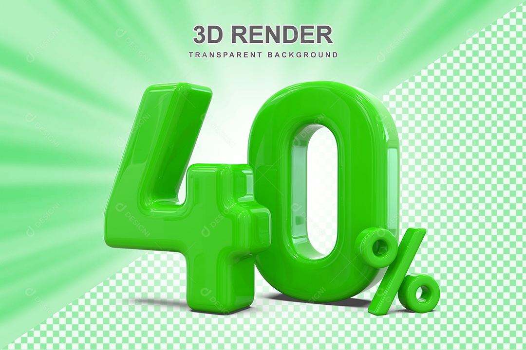 Número Verde 40% Elemento 3D para Composição PSD