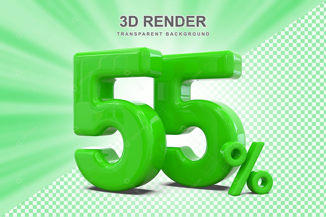 Número Verde 55% Elemento 3D para Composição PSD