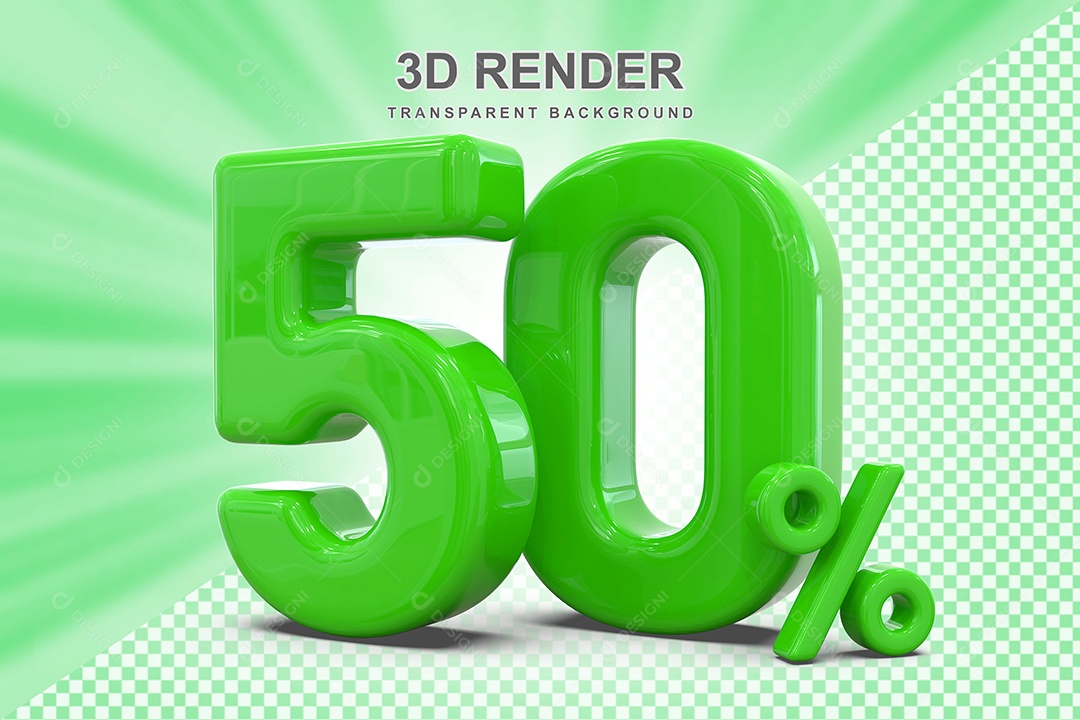 Número Verde 50% Elemento 3D para Composição PSD