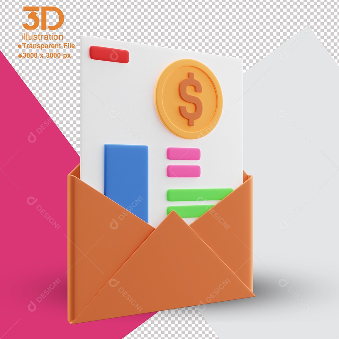 Envelope com Taxas e Impostos Elemento 3D para Composição PSD