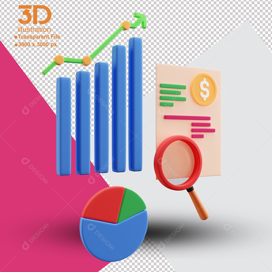 Gráfico de Linha Crescente Elemento 3D para Composição PSD