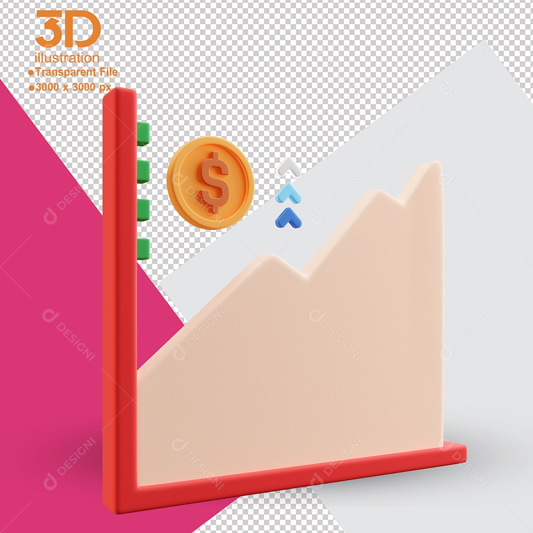 Gráfico de Linha Crescente Elemento 3D para Composição PSD